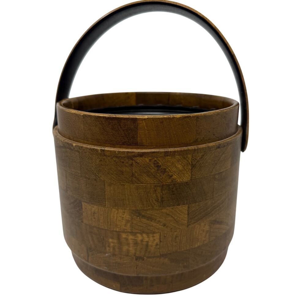 Vintage 60s Faux Wood Ice Bucket No Lid Mid Century Modern Made in USA